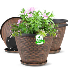 4 Pak 10 tommer Plantepotte til Indendørs Udendørs, Plast Blomsterpotter med Drænhuller & Underlag
