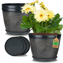 Quarut 12 Tommer 4 Pakke Store Plantepotter, Plast Blomsterpotte til Indendørs & Udendørs med Drænhuller & Underkop