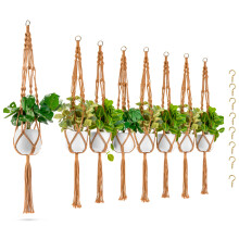 Sorbus Macrame Pflanzhänger (8er Set) für Innen/Außen, Baumwollseil, Elegant für Zuhause, Garten (Braun)