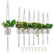 Sorbus Makramee Pflanzenhänger (8 Stück) für Innen & Außen, Baumwollseil, Elegant für Zuhause, Terrasse, Garten (Weiß)