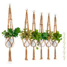 Sorbus Makramee Pflanzenhänger (6er Set) für Innen und Außen, eleganter Baumwollseil-Hänger (Braun)