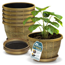 10-Inch Whiskey Barrel Planter Pack of 5 - Durable Plastic Pots with Drainage & Saucer