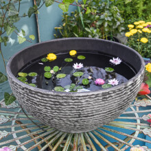 Sungmor Ash Black Resin Outdoor Low Bowl Planter Bird Bath 15.6 Inch