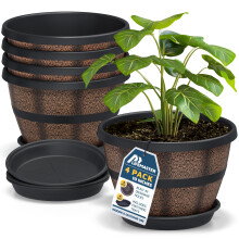 Lifemaster 10-Inch Whiskey Barrel Planters Udendørs Sæt af 4, Plastik Potte til Indendørs & Udendørs Brugs