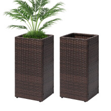 LEWIS&WAYNE Sæt af 2 Høje Krukker til Udendørs Planter 24'' Vævet Høj Kvadratisk Krukke med Aftagelige Indlæg