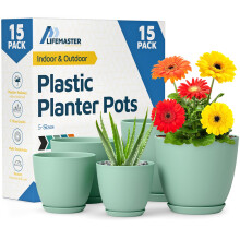 Muntplant Potten met Afvoergaten & Schotels 15 Stuks, Stapelbare Plastic Plantenbakken