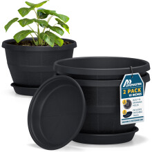 10-Inch Whiskey Barrel Planters Pack of 2 - Durable Plastic Pots for Indoor & Outdoor Use