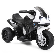 OLAKIDS Kindermotor, 6V BMW Elektrische Motor met Muziek, Voetpedaal, Koplamp, Leren Zitting, 4 Wielen