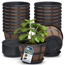 10-Inch Whiskey Barrel Planters Pack of 20 - Durable Pots for Indoor & Outdoor Use with Drainage