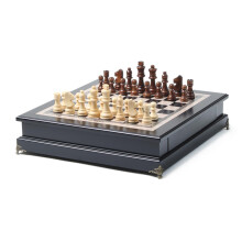 15" Schachset aus Holz, große Spielfläche, mit Stauraum - 2 Extra Damen - Holzschachfiguren - Geschenkverpackung