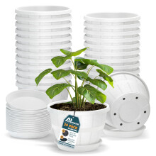 10-Inches Whiskey Barrel Planters Outdoor Pack of 25 - Plastic Pots for Indoor & Outdoor Use with Drainage