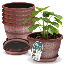 10-Inch Whiskey Barrel Planters Pack of 5 - Durable Plastic Pots for Indoor & Outdoor Use