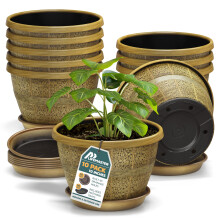 10-Inch Whiskey Barrel Planters Pack of 10 - Durable Plastic Pots for Indoor & Outdoor Use