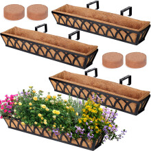 Raamdoos Reling, 24 Inch Zwarte Metalen Hangende Bloempot met Coco Voering voor Buiten Balkon Terras Tuin