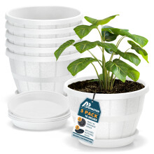 10-Inches Whiskey Barrel Planters Pack of 5 - Durable Plastic Pots for Indoor & Outdoor