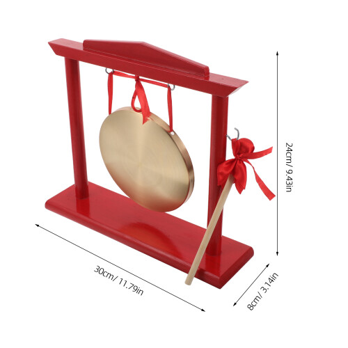 Gong Traditionnel Chinois Bois Et Cuivre Stand Stable 1