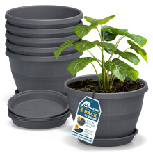 10-Inch Whiskey Barrel Planters Outdoor Pack of 5 - Durable Plastic Pots for Indoor & Outdoor Use