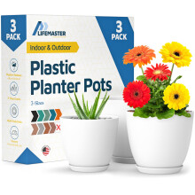 Witte Plantenpotten met Drainagegaten & Schotels 3 Stuks, Stapelbare Kunststof Potten