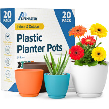 Multifarvede Plantepotter med Drænhuller & Tallerkener 20 Pakker, Indendørs & Udendørs Stapelbare Plastikplanter