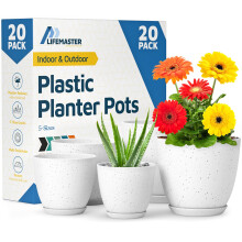 Hvide+Overflade Grå Plantepotter med Drænhuller & Underkopper 20 Pakker, Stabelbare Plastplanter