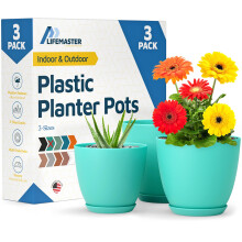 Aqua Plantekrukker med Drænhuller & Tallerkener 3 Pakker, Indendørs & Udendørs Stapelbare Plastplanter