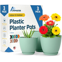 Mint Plantepotter med Drænhuller & Skåle 3 Pakker, Stabelbare Plastpotter til Indendørs & Udendørs Brug