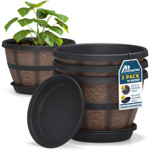 Lifemaster 10-Inch Whiskey Barrel Planters Udendørs 3 Pak, Plast Potte til Indendørs & Udendørs med Dræning