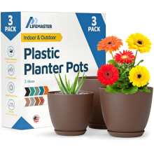 Brune Plantepotter med Drænhuller & Skåle 3 Pakker, Stabelbare Plastplanter til Indendørs & Udendørs
