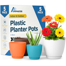 Multikleur Plant Potten met Afvoergaten & Schotels 5 Pakketten, Stapelbare Plastic Bloempotten