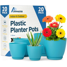 Blauwe Bloempotten met Afvoergaten & Schotels 20 Stuks, Stapelbare Plastic Plantenbakken
