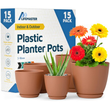 Terracotta Plantekrukker med Drænhuller & Skåle 15 Pakker, Stabelbare Plastpotter til Indendørs & Udendørs