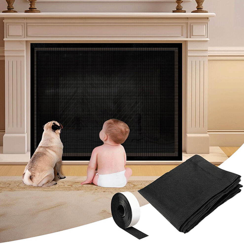 Pvc Fireplace Spark Guard Mesh Barrier 29X45 Inch Child & Pet Safe Black