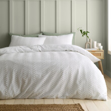 (Super King, White) Catherine Lansfield Heatset Wave Duvet Cover Set Bedding Bed Set Quilt Cover