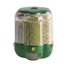 6-Grid Rotating Grain Storage Dispenser, 360 One-Click Rice Dispenser for Kitchen (Dark Green, Large)