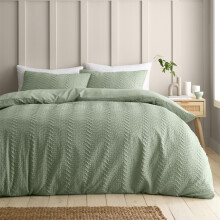 (Single, Green) Catherine Lansfield Heatset Wave Duvet Cover Set Bedding Bed Set Quilt Cover
