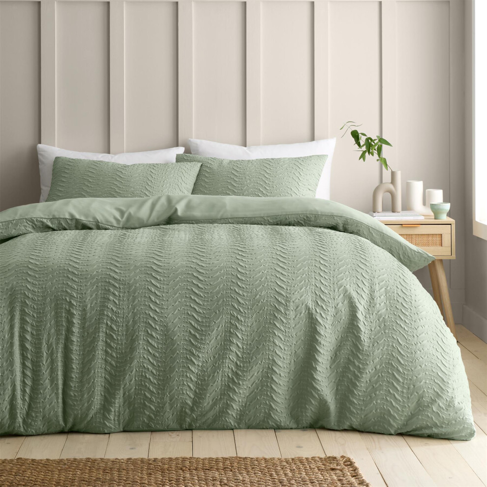 Catherine Lansfield Heatset Wave Single Duvet Cover Set with Pillowcase Mint Green - Image 2