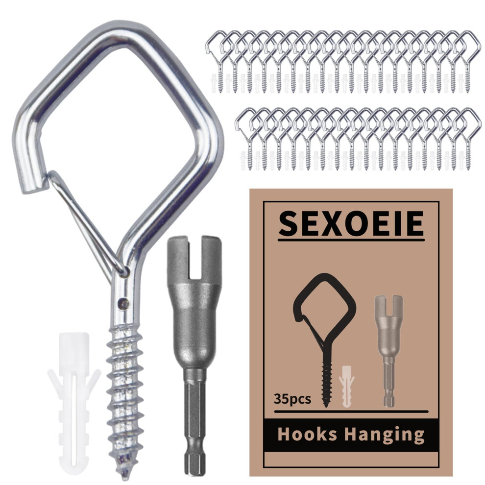 35Pcs Heavy Duty Ceiling Hooks With Safety Buckle, Weatherproof Screw Hooks For Hanging Plants And String Lights 9351714592857