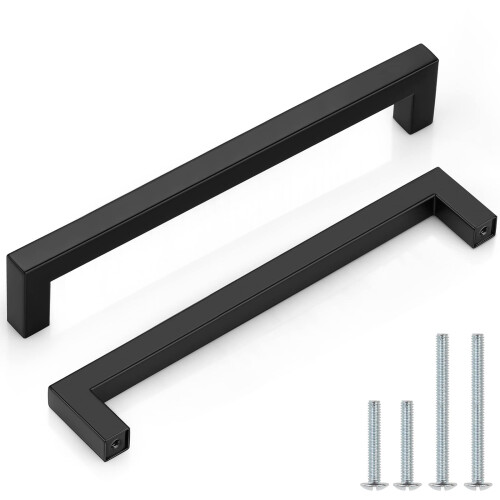 Probrico 10 Pack 7-1/2 inch Matte Black Square Bar Cabinet Pulls for Modern Kitchen