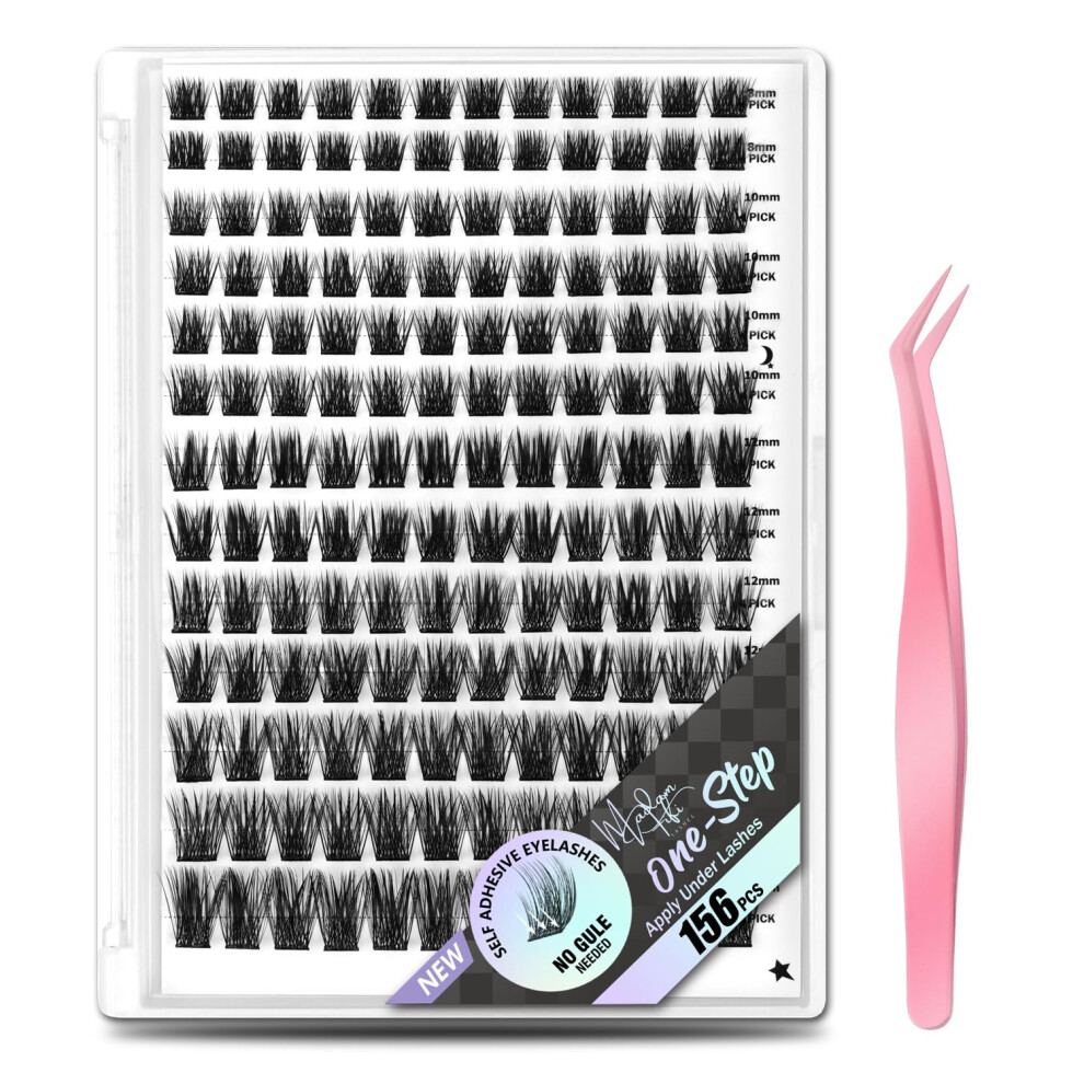 Madam Fifi 156 Pcs Self-Adhesive Lash Clusters - No Glue Needed, Dual-Row Sticky Strip Lashes, Diy Individual Lash Extensions, Super Hold False Eyelas