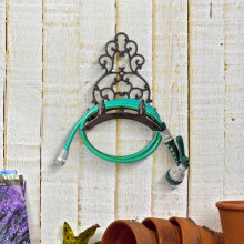 MyGift Gietijzeren Muur Bevestigde Tuinslanghouder, Vintage Water Slanghouder met Decoratieve Design