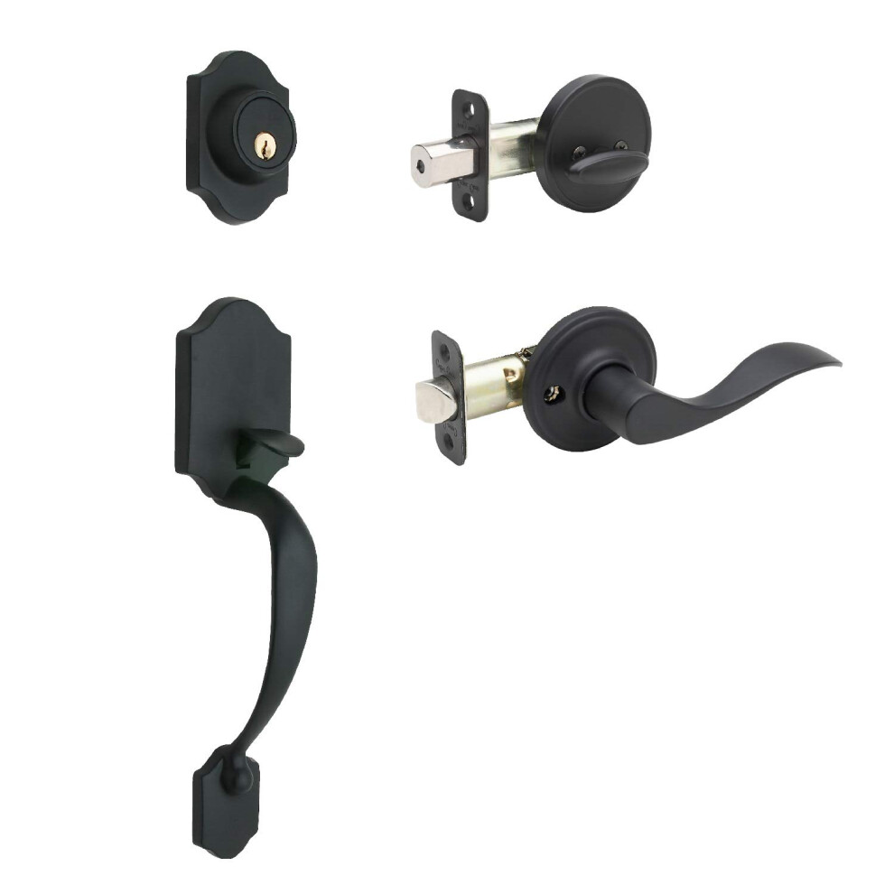 Copper Creek Hz2610xwll-Bc Heritage Front Entrance Handleset In Black With Left Hand Waverlie Lever Interior 849386001566