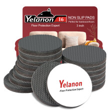 Yelanon Non-Slip Møbel Pads - 16 stk 3" Runde Filz & EVA Møbelgreb, Mørkebrun & Sort, Selvklæbende Gummifødder til Træ