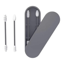 Hisopos de Silicona Reusables y Portátiles: Doble Punta para Cuidado Auditivo y Esenciales de Viaje (Gris)