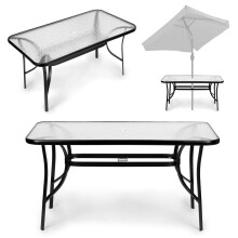 Gartentisch aus Glas 120x70 cm, für Terrasse und Garten, gehärtetes Glas, Schirmloch, MultiGarden