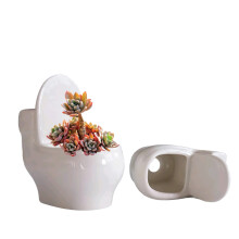 SJBAG Keramisk Dyreformet Blomsterpotte - Unik og Charmerende Hjemmedekor (Hvid Toilet Skål)