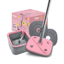 Swan x Lynsey TV's Queen of Clean Turbo Spin Mop, Clean and Dirty Water Seperation, Effortless Wringing, 2 x Washable Microfibre Pads, Collapsible