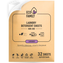 Eco Family Laundry Detergent Sheets Non-Bio | Lavender Scent | 32 Sheets (Up to 64 Washes) | Biodegradable, Vegan, Plastic-Free, Non-Toxic |
