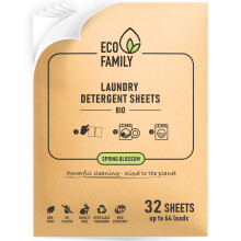 Eco Family Laundry Detergent Sheets Bio | 32 Sheets (Up to 64 Washes) | Spring Blossom | Concentrated Eco-Friendly | Natural Enzymes, Plastic-Free,
