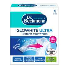 Dr Beckmann Glowhite Ultra Fabric Whitener 4 x 40g Sachets | Whitening Powder for Whites | Brightens Dull Grey Laundry | Works with Detergent |