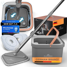 Spin Mop and Bucket Sets [2-Compartment System for Clean/Dirty Water] Flat Mops for Cleaning Floors, Self-Wringing Floor Mop and Bucket Set incl. 2